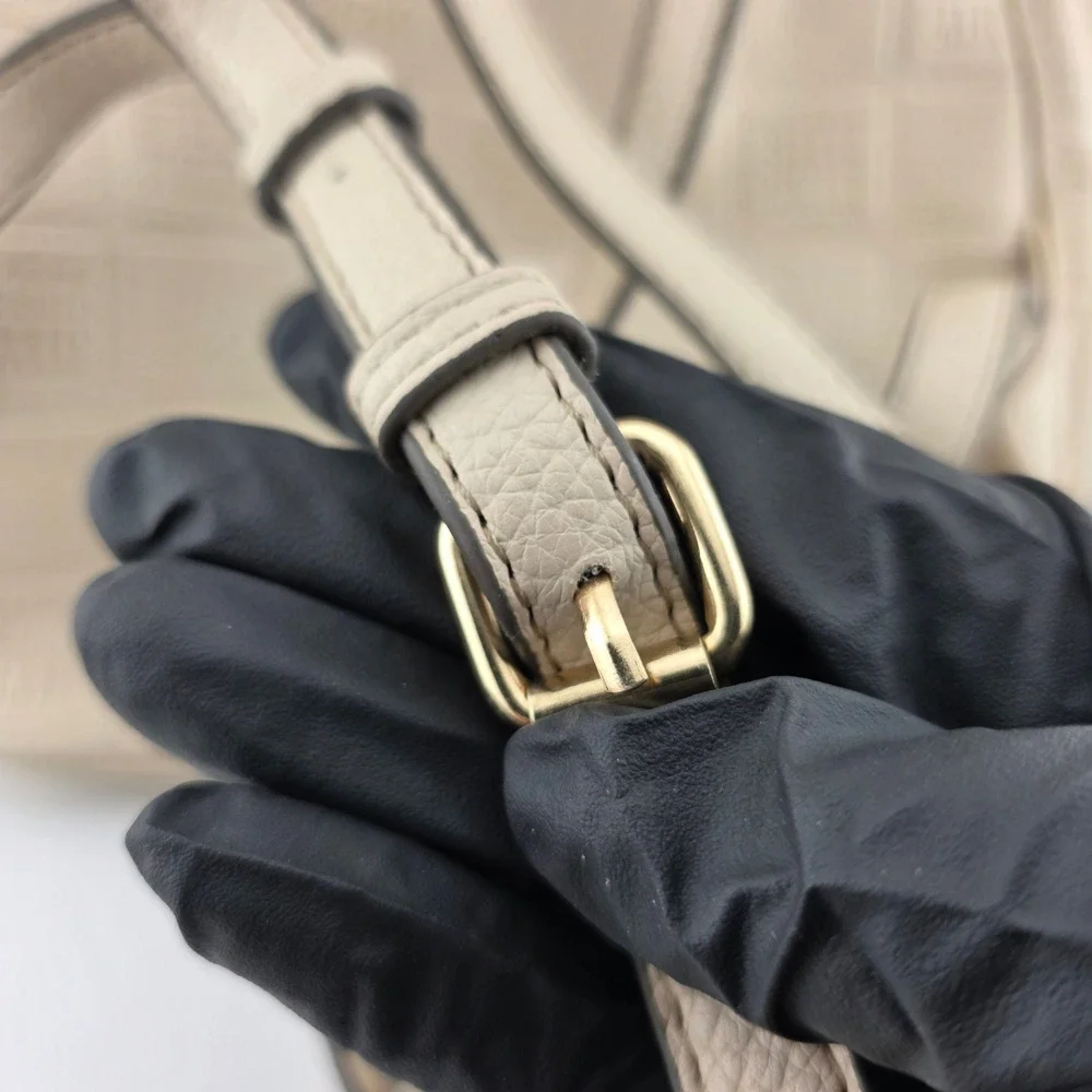 Steve‎ Madden Monogram Embossed Mini Backpack Chain Detail Cream